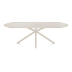 Caletta, table ovale 240 x 105 cm. - plateau en HPL Primo Laminato - pied central en croix cr&egrave;me - Travertin