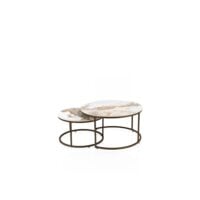 Fusion, Ensemble de tables basses, rondes 80 cm et rondes 60 cm, céramique blanc de Andorre