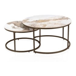 Fusion, Salontafel set, rond 80 cm en rond 60 cm, keramiek Pandorra white