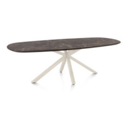 Caletta, eetkamertafel ovaal 240 x 105 cm. - HPL Primo Laminato blad - centrale kruispoot cr&egrave;me - Marble brown