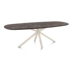 Caletta, table ovale 240 x 105 cm. - plateau en HPL Primo Laminato - pied central en croix crème - Marble brown