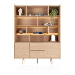Valgard, vaisselier 160 cm - 2-portes + 2-tiroirs + 11-niches (+ LED)