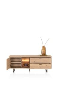 Mogan, Lowboard 160 cm, 1 deur, 2 laden, 2 openvakken incl. LED - Afbeelding 3