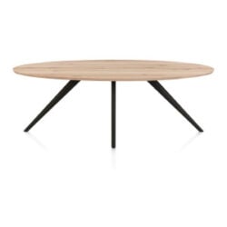 Arvada, eetkamertafel 220 x 110 cm - ellips - massief eikenhout - 4 poot - zwart - Rough off black