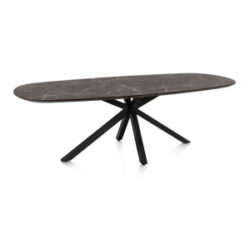 Caletta, table ovale 240 x 105 cm. - plateau en HPL Primo Laminato - pied central en croix noir - Marble brown