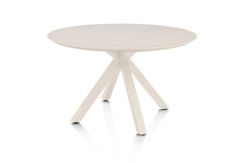 Caletta, Eetkamertafel Rond 120 Cm. - Hpl Primo Laminato Blad - Centrale Kruispoot Cr&egrave;me - Travertin - Afbeelding 2