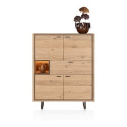 Mogan, Buffet haut, 115 cm de large, 4 portes, 1 tiroir, 1 compartiment ouvert avec LED - chene amber