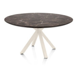 Caletta, eetkamertafel rond 150 cm. - HPL Primo Laminato blad - centrale kruispoot cr&egrave;me - Marble brown