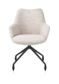 Mats, chaise à accoudoirs - piétement aluminium rough off black + roulettes - tissu Luton - Creme