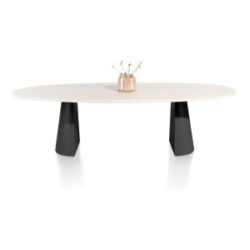 Lund, table ovale 270 x 120 cm. - stone-skin - pied cone - Noir nebbia