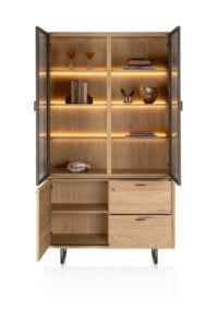 Mogan, Buffetkast 120 cm, 2 glasdeuren incl. LED, 1 deur, 2 laden - Afbeelding 3