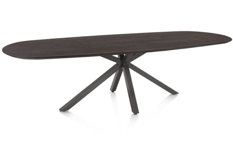 Caletta, Eetkamertafel Ovaal 270 X 110 Cm. - Eiken Blad - Centrale Kruispoot Grafiet - Basalt - Afbeelding 2