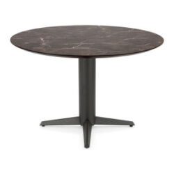 Caletta, eetkamertafel rond 120 cm. - HPL Primo Laminato blad - centrale teenpoot grafiet - Marble brown