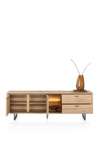 Mogan, Lowboard 190 cm, 2 deuren, 2 laden, 2 openvakken incl. LED - Afbeelding 3