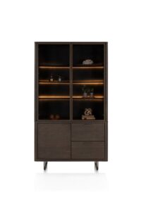 Mogan, Buffet 120 cm, 2 portes vitrées avec LED, 1 porte, 2 tiroirs - Basalt