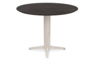 Caletta, table de bar rond 120 cm. - plateau en ch&ecirc;ne - pied central cr&egrave;me - Basalt