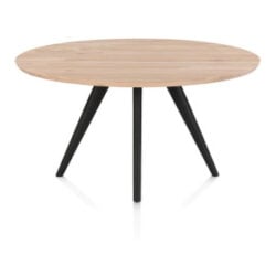 Arvada, eetkamertafel 140 cm - rond - massief eikenhout - 4 poot - zwart - Rough off black