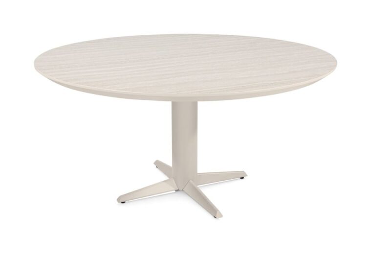 Caletta, Eetkamertafel Rond 150 Cm. - Hpl Primo Laminato Blad - Centrale Teenpoot Crème - Travertin - Afbeelding 2