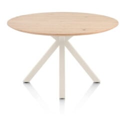 Caletta, eetkamertafel rond 120 cm. - eiken blad - centrale kruispoot cr&egrave;me - Natural