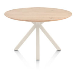 Caletta, table rond 120 cm. - plateau en chêne - pied central en croix crème - Natural