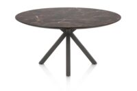 Caletta, eetkamertafel rond 150 cm. - HPL Primo Laminato blad - centrale kruispoot grafiet - Marble brown