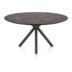Caletta, eetkamertafel rond 150 cm. - HPL Primo Laminato blad - centrale kruispoot grafiet - Marble brown