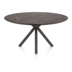 Caletta, table rond 150 cm. - plateau en HPL Primo Laminato - pied central en croix graphite - Marble brown