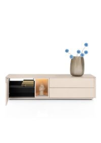 Trentino, Buffet bas 180 cm. - 1 porte + 2 tiroirs + 1 niche - mdf laqué - Creme - Image 3