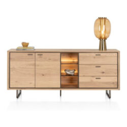 Mogan, Buffet 190 cm, 2 portes, 3 tiroirs, 3 compartiments ouverts avec LED