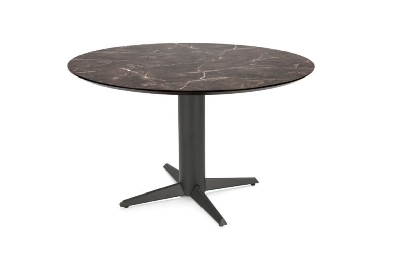 Caletta, Eetkamertafel Rond 120 Cm. - Hpl Primo Laminato Blad - Centrale Teenpoot Grafiet - Marble Brown - Afbeelding 2