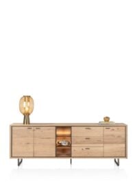 Mogan, Dressoir 230 cm 3 deuren, 3 laden, 3 openvakken incl. LED - Eiken amber