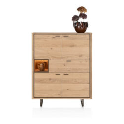 Mogan, Buffet haut, 115 cm de large, 4 portes, 1 tiroir, 1 compartiment ouvert avec LED