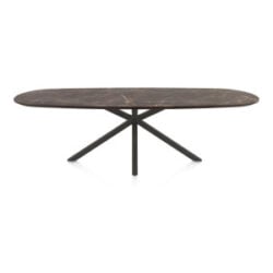 Caletta, table ovale 270 x 110 cm. - plateau en HPL Primo Laminato - pied central en croix graphite - Marble brown