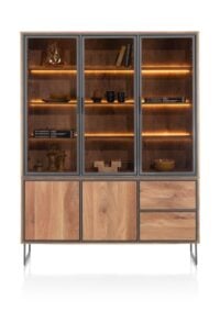 Trapani, vaisselier 160 cm - 3-portes verres + 2-portes + 2-tiroirs (+ LED)
