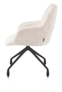 Mats, chaise à accoudoirs - piétement aluminium rough off black + roulettes - tissu Luton - Creme - Image 3