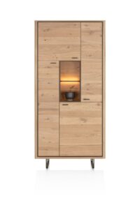 Mogan, Armoire de rangement 100 cm, 4 portes, 2 compartiments ouverts avec LED - chene amber