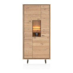 Mogan, Armoire de rangement 100 cm, 4 portes, 2 compartiments ouverts avec LED - chene amber