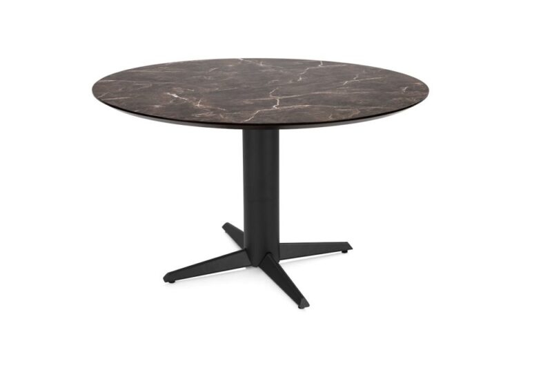 Caletta, Eetkamertafel Rond 120 Cm. - Hpl Primo Laminato Blad - Centrale Teenpoot Zwart - Marble Brown - Afbeelding 2