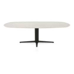 Caletta, table ovale 240 x 105 cm. - plateau en HPL Primo Laminato - pied central noir - Travertin