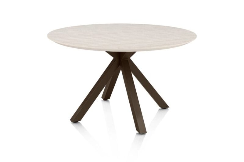 Caletta, Eetkamertafel Rond 120 Cm. - Hpl Primo Laminato Blad - Centrale Kruispoot Steelbrown - Travertin - Afbeelding 2