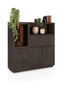 Gijon, highboard 145 cm - 1-porte de verre + 2-portes + 2-tiroirs + 1-p. rabattante + 1-niche (+LED) - Image 2