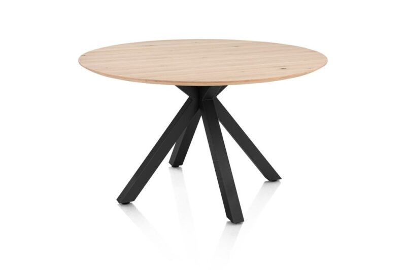 Caletta, Eetkamertafel Rond 120 Cm. - Eiken Blad - Centrale Kruispoot Zwart - Natural - Afbeelding 2
