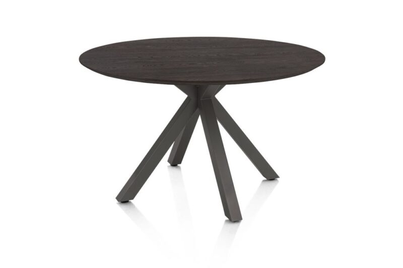 Caletta, Eetkamertafel Rond 120 Cm. - Eiken Blad - Centrale Kruispoot Grafiet - Basalt - Afbeelding 2