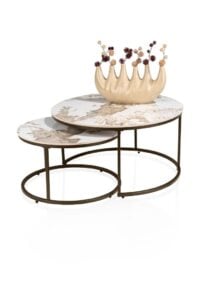 Fusion, Ensemble de tables basses, rondes 80 cm et rondes 60 cm, céramique blanc de Andorre - Image 2