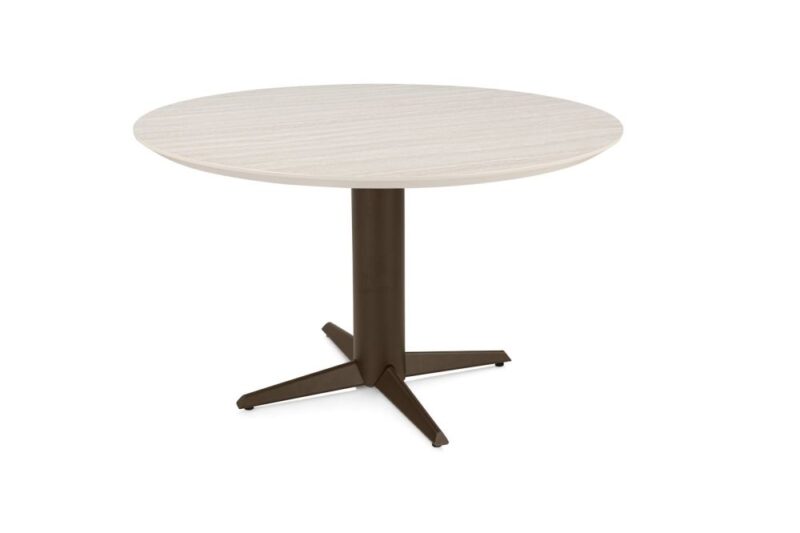 Caletta, Table Rond 120 Cm. - Plateau En Hpl Primo Laminato - Pied Central Steelbrown - Travertin - Image 2