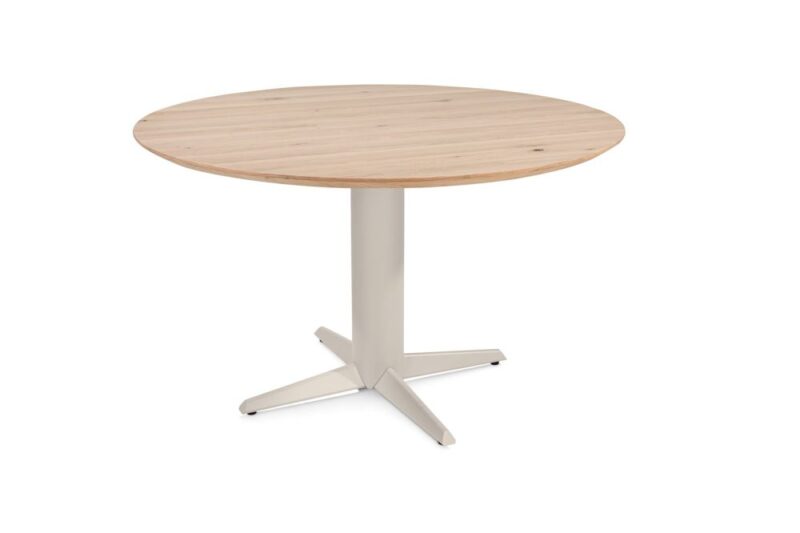 Caletta, Table Rond 120 Cm. - Plateau En Chêne - Pied Central Crème - Natural - Image 2