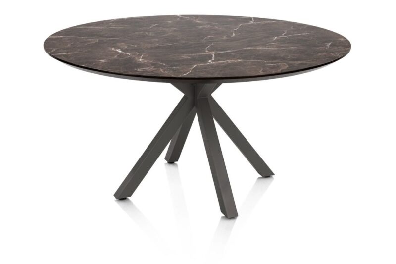 Caletta, Eetkamertafel Rond 150 Cm. - Hpl Primo Laminato Blad - Centrale Kruispoot Grafiet - Marble Brown - Afbeelding 2