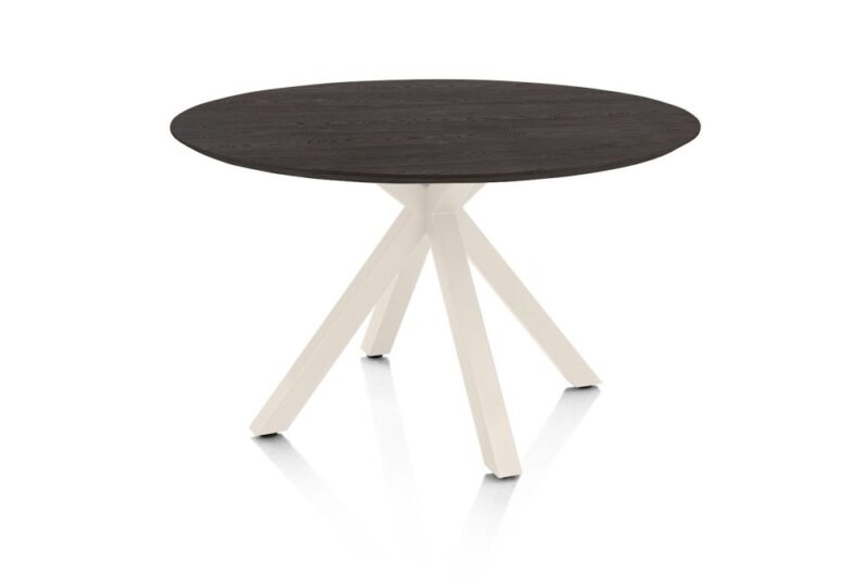 Caletta, Eetkamertafel Rond 120 Cm. - Eiken Blad - Centrale Kruispoot Cr&egrave;me - Basalt - Afbeelding 2