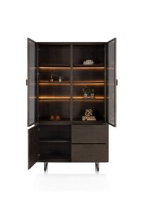 Mogan, Buffet 120 cm, 2 portes vitrées avec LED, 1 porte, 2 tiroirs - Basalt - Image 3