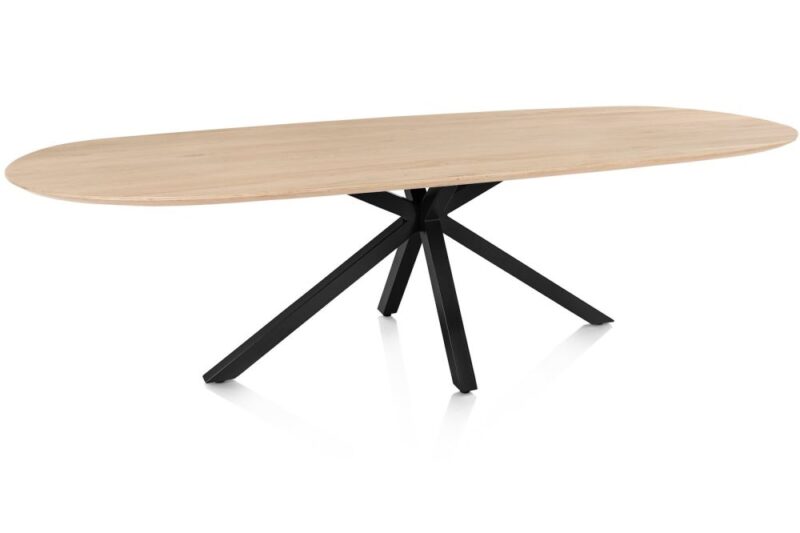 Caletta, Eetkamertafel Ovaal 270 X 110 Cm. - Eiken Blad - Centrale Kruispoot Zwart - Natural - Afbeelding 2